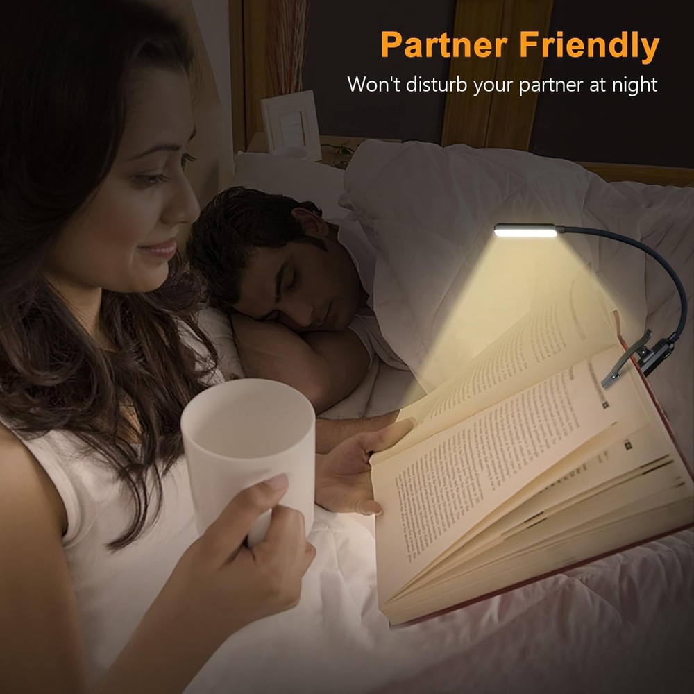 Rechargeable 9 LED Book Light - 3 Color Modes, Dimmable, 80 Hrs Runtime