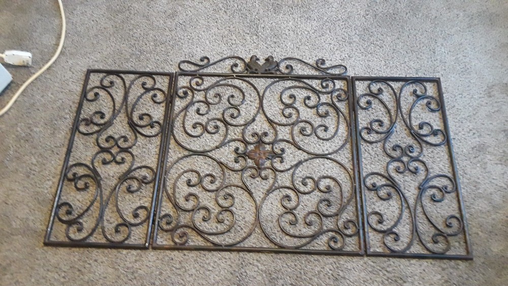 Wrought Iron Fireplace Screen, 3 Panel, Bird Accent