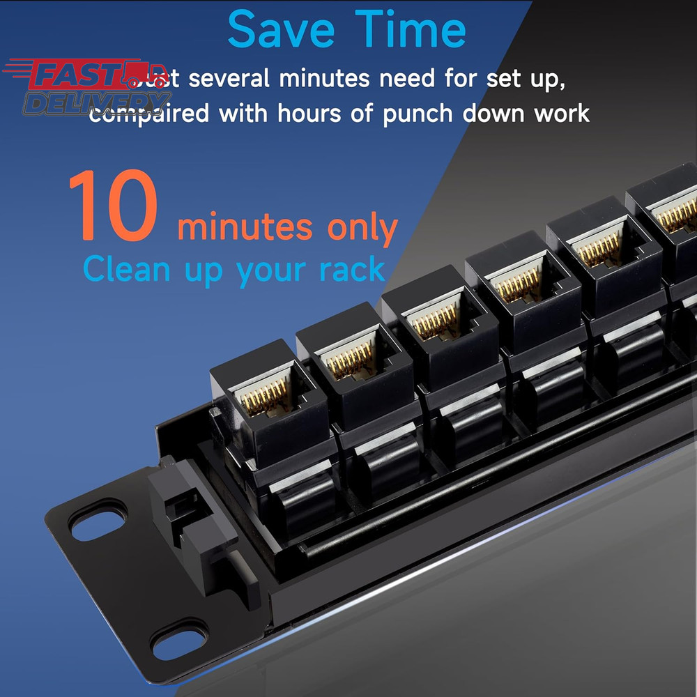 24 Port RJ45 Patch Panel Cat6 Feed Through, Coupler Network Panel 19 Inch, Inlin