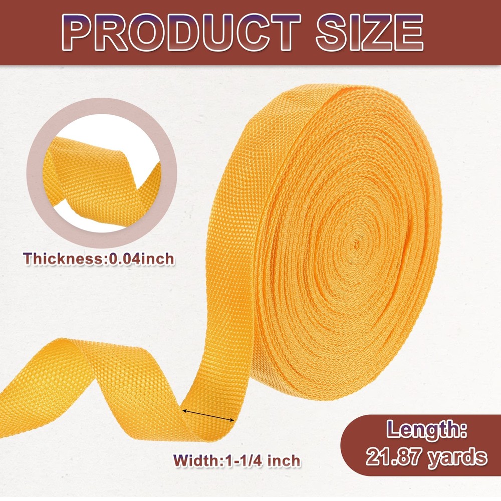 Nylon Webbing Strap, 22 Yards x 1-1/4" Polypropylene Flat Webbing Strap (Yellow)