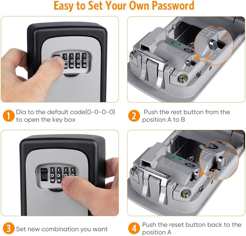 Key Lock Box Wall Mounted, 4 Digit Combination Lockbox for Outside, 5 Keys Gray