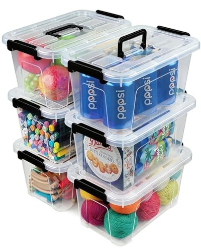 Plastic Storage Bins with Lids 6 Pack Storage Organizer, 7 Quart Black