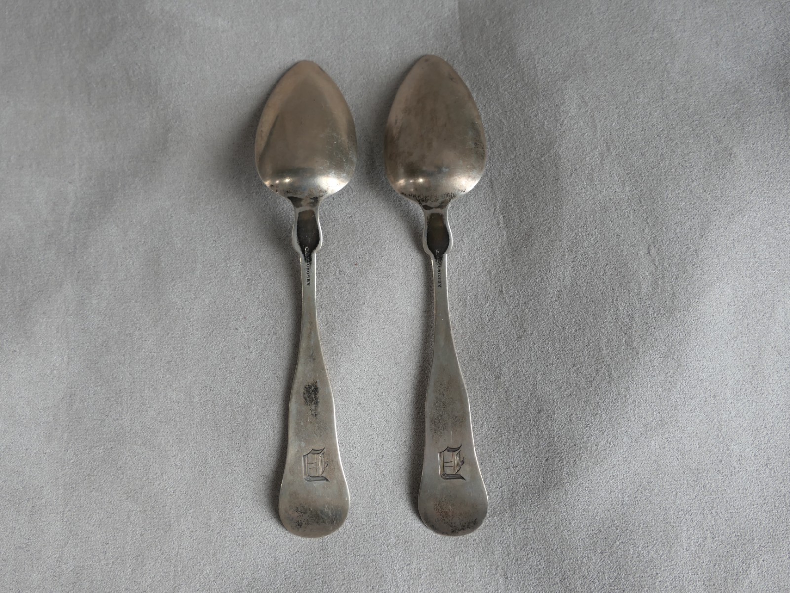 Lot 2 American Coin Silver Spoon CAW CROSBY Boston Mass 6”: Total 40.9 Grams