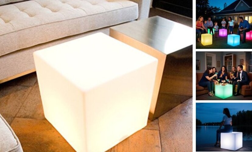 20-inch LED Lighted Cube Table, Large LED Cube Chair Light, Table Cube 20-inch