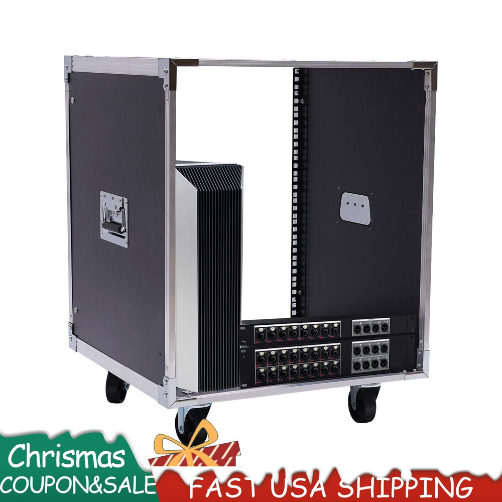 12U Cabinet Rolling Network Rack Audio Studio Video Telecom Equipment Rack Black