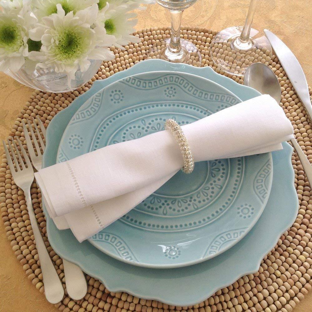 White linen hem stitch dinner napkins - Set of 6 20"x20"-Ladder hemstitch 100...