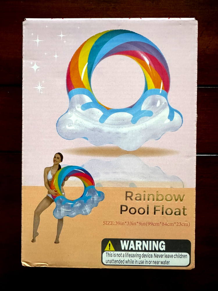 Rainbow Pool Float 39" X 33" X 9" Inflatable Tube