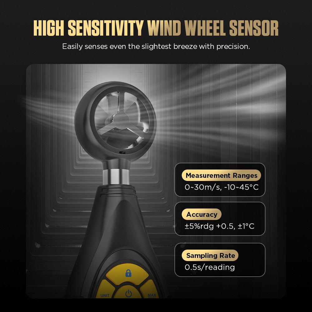 Digital Anemometer Wind Speed Meter Temp.Wind Chill CFM MeterGauge MAX/MIN Value
