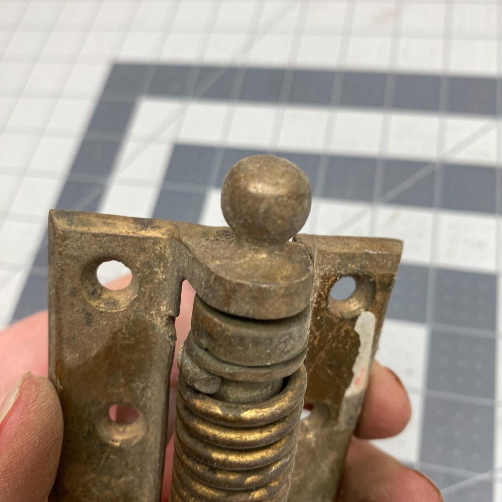 Vintage Brass Spring Canon Ball Top Hinge - Broken