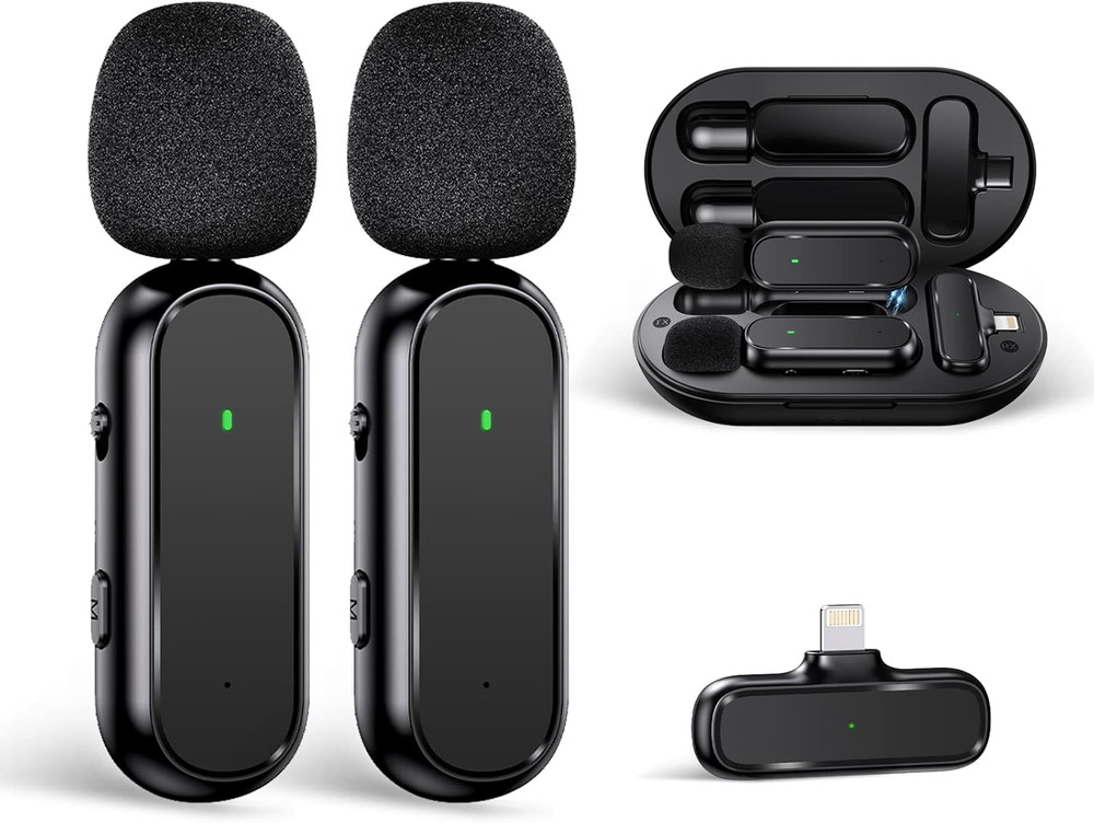 Wireless Lavalier Microphone - Plug & Play Dual Mic System for iPhone iPad with