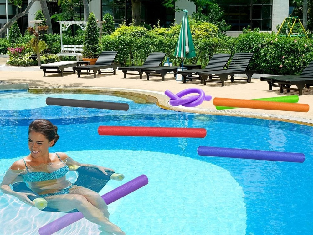 Solid Core Pool Noodles 52 Inch Blue Red Foam Floatation for Swimming, 6-Pack...