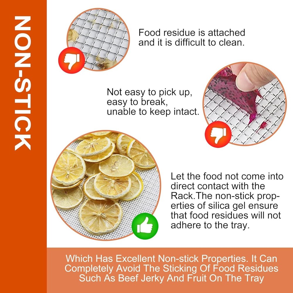 5 Pack Dishwasher Safe Non-Stick Silicone Dehydrator Sheets for Smooth Drying