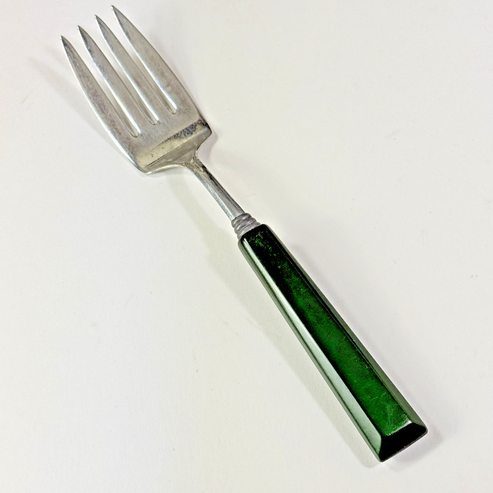 Perma -brite Jade Green Bakelite Handled Serving Fork 8.5"