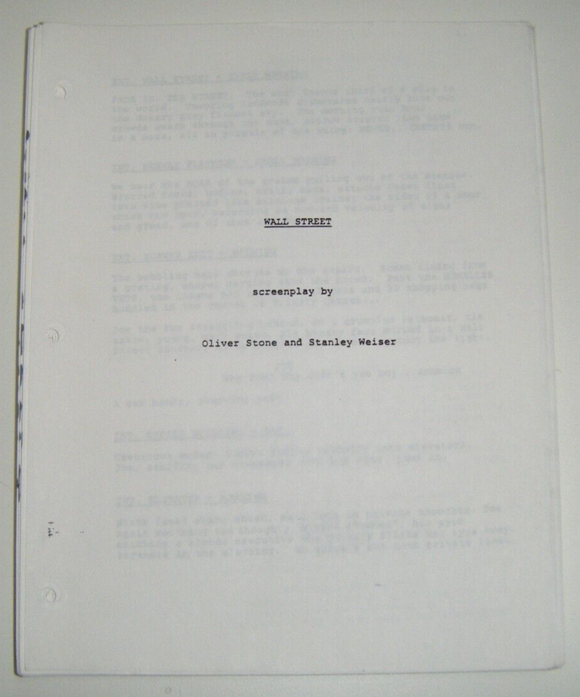 Wall Street Script Screenplay By Oliver Stone & Stanley Weiser