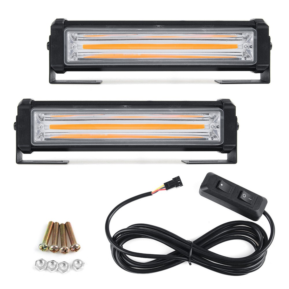 2X COB Led Front Grille Emergency Warning Strobe Flashing Amber Light Lamp Bar