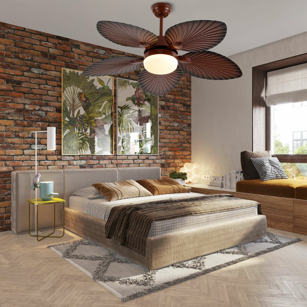 42 inch Tropical Palm Leaf Shape Ceiling Fan with Light Changes W/Remote Control