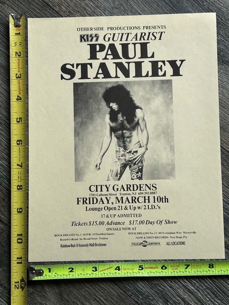 KISS Handbill Concert Ad Flyer PAUL STANLEY City Gardens NJ 1989 Vintage Kiss