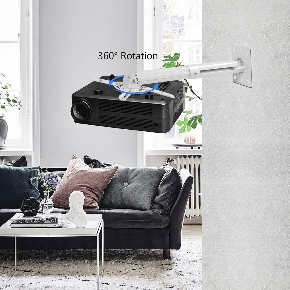 White Projector Ceiling Mount Bracket Fits Flat or Sloped Ceiling Height Adju...