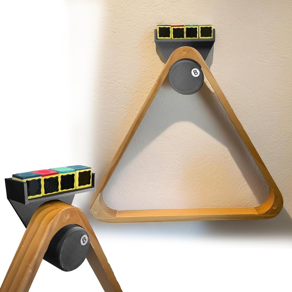 Pool Rack Wall Mount Triangle Holder Chalk Wooden Billiard Table Accessory
