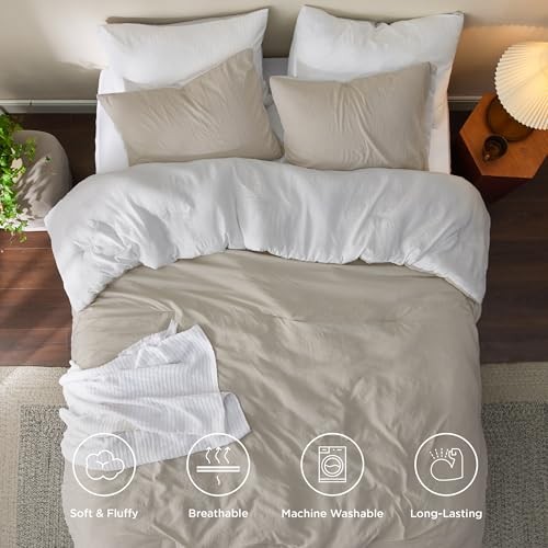 Queen Comforter Set, Beige Soft Prewashed Bedding Queen(90"x90") 01 - Beige