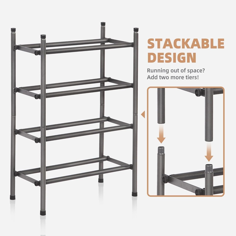 Expandable Shoe Rack 8 Pairs Stackable Small Shoe Rack Metal Adjustable Shoes
