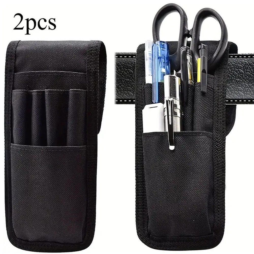 2 Pcs Belt Pen Holder, Multifunctional Adjustable Black