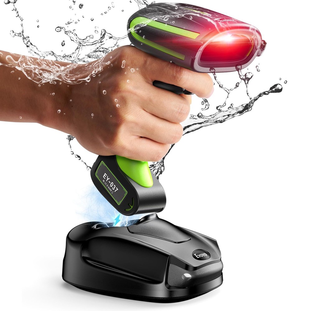 2D QR Industrial Barcode Scanner with Wireless Charging Stand, Rugged Heavy D...