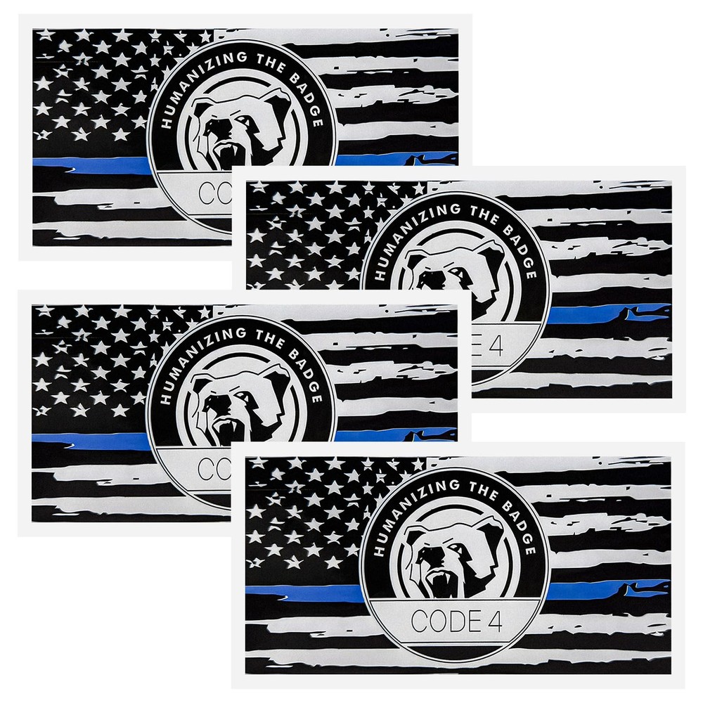 BWBWND 4 PCS Thin Blue Line Sticker Code 4, Reflective White & Black &