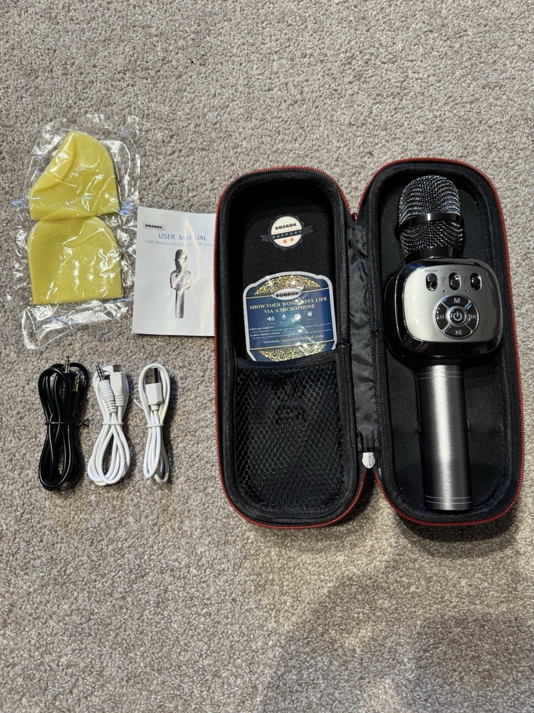 BONAOK Wireless Bluetooth Karaoke Microphone Speaker w Case Q88