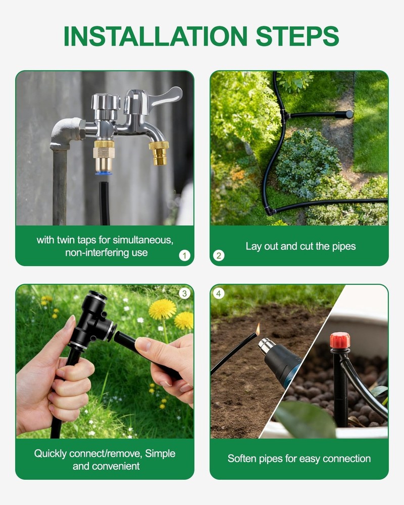 Drip Irrigation System, Automatic Garden Watering System with 180FT 1/2” &