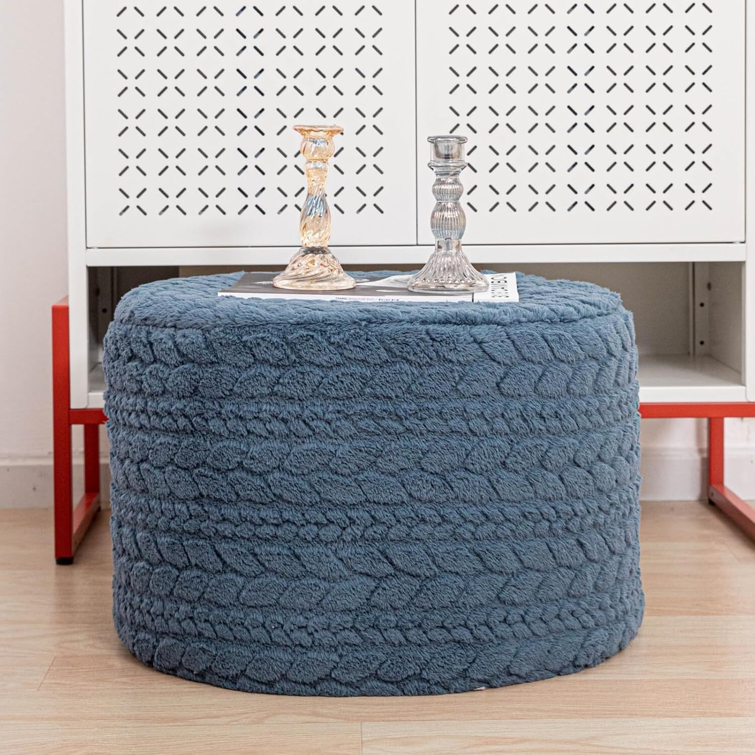 Round Pouf Ottoman 20x14 In Floor Pouffe Ottoman Foot Rest for Couch Living Room