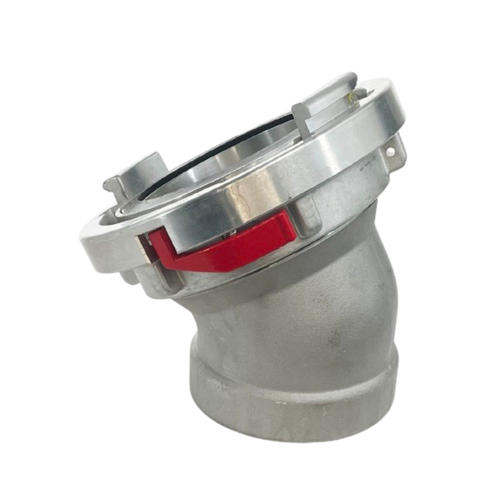 5" Storz Type Connection x 4" FNPT thread with 30 degree elbow