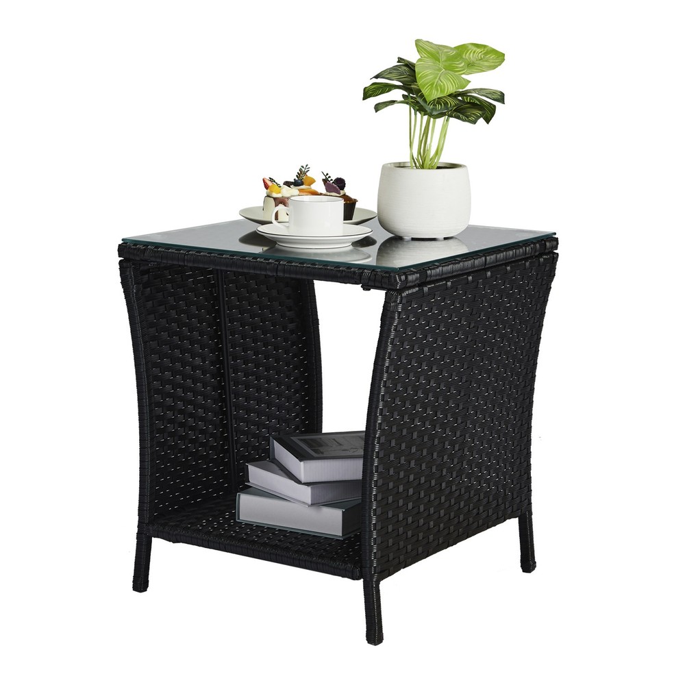 Outdoor Patio Wicker Side Table, Square End Table Bistro Coffee Table