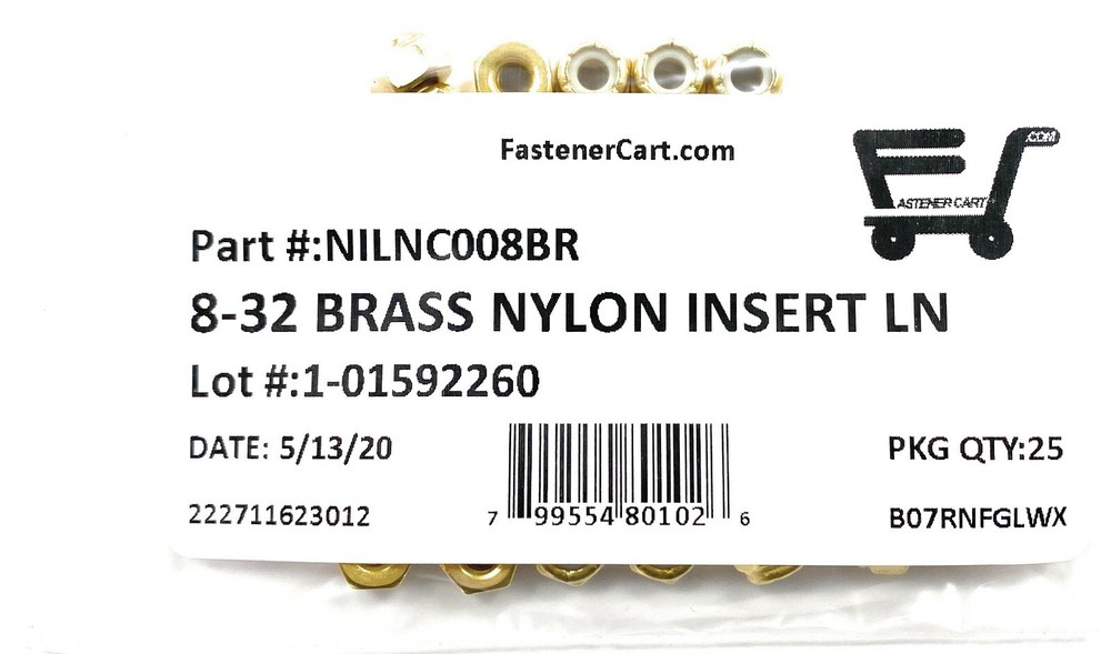 (25) 8-32 Brass Nylon Insert Lock Nuts Locking Hex Nuts #8-32 Solid Brass