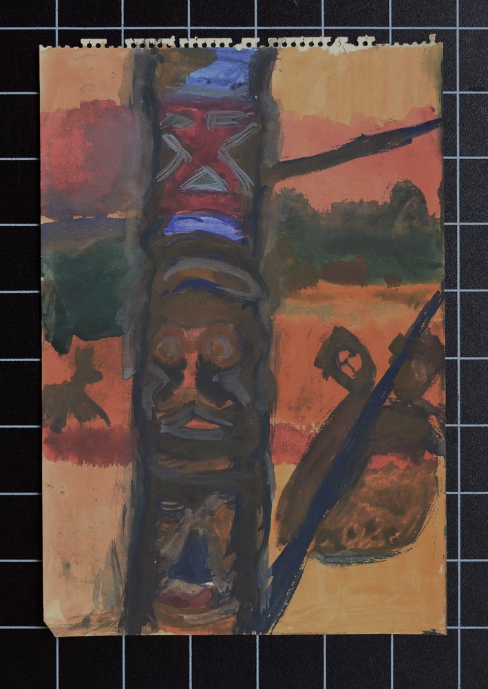Crest Phal Totem Pole Contemporary Unsigned Unknown Unique Ink Acrylic