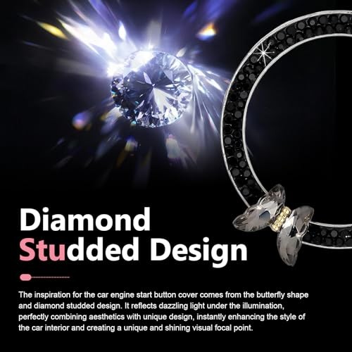 1PC Bling Crystal Car Engine Start Ring Sticker, 3D Butterfly 1 PC Black