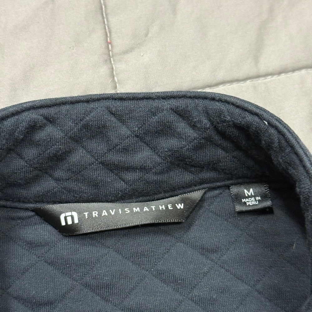 TravisMathew Interlude Mens Navy Blue Quilted Mock Neck Pullover Sweater Medium