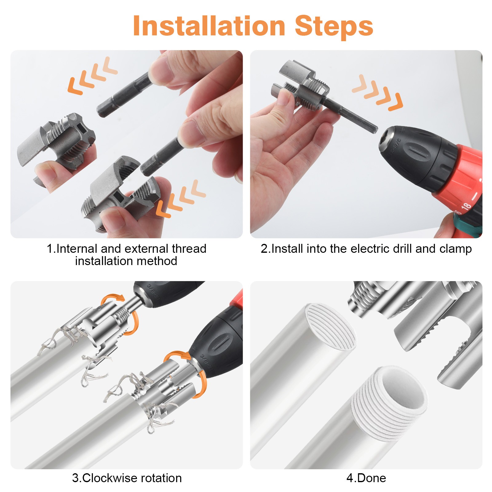 Integrated Internal & External Pipe Threading-Tool 1/2" & 3/4" PVC Pipe Threader
