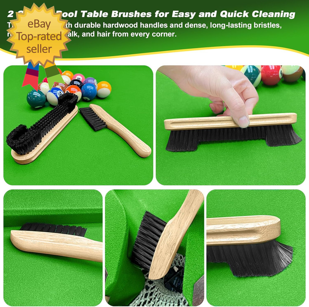Billiard Pool Table Accessories Kit: 10 Piece Set with 2 Pool Table Brushes