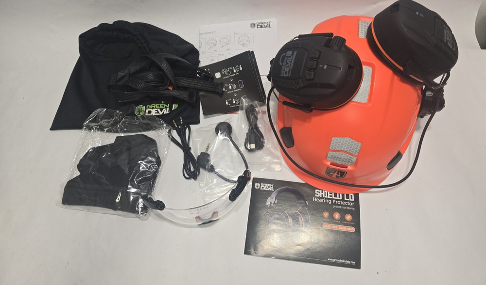 ORANGE DEVIL SHIELD ACTIVE HEARING PROTECTION  HELMET SET