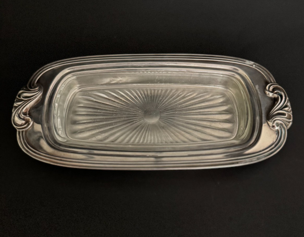 Oneida Covered Butter Server Silverplate with Glass Insert 3 Piece Vintage