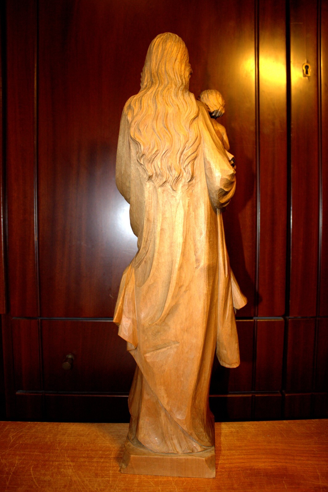 ANTIQUE 20" HAND CARVED WOOD CATHOLIC VIRGIN MARY OUR LADY JESUS STATUE FIGURE