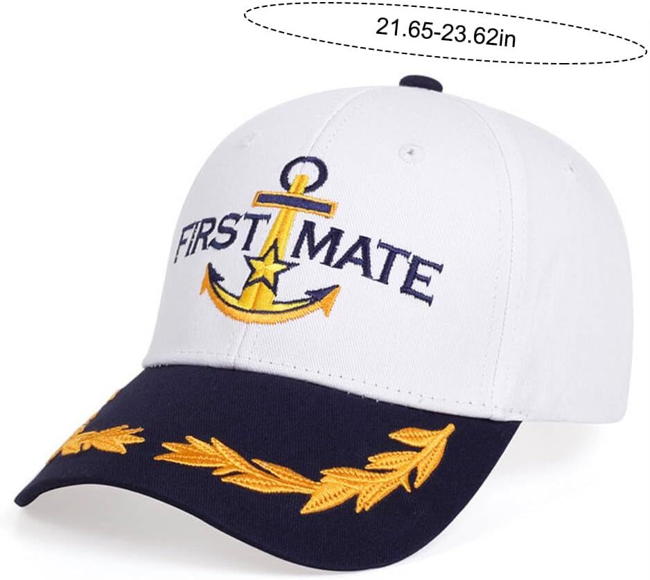 2 Pcs Captain Hat and First Mate Set Matching Skipper One Size, White