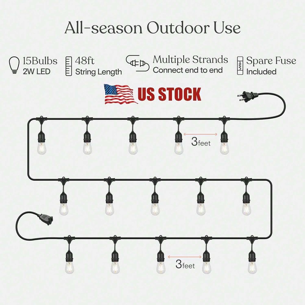 2X 48Ft Brightech Pro Waterproof LED Outdoor String Lights Hanging Edison Bulbs