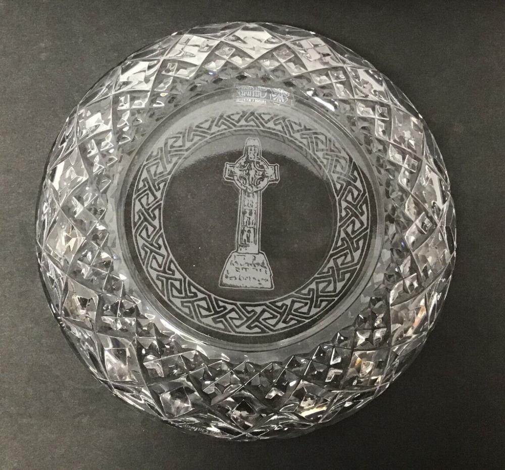 Galway Irish Crystal Etched Celtic Cross Dish Signed