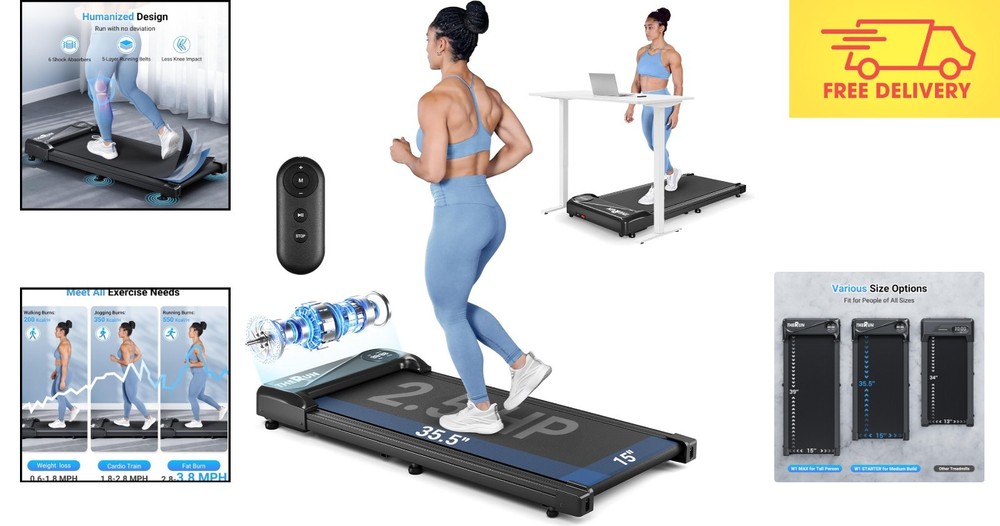 Compact Walking Pad Treadmill with Shock Absorption - 3.8 MPH Max Speed