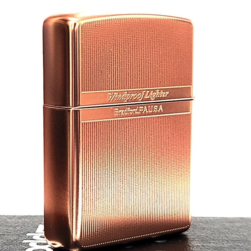 Zippo Logo Armor Arabesque Stripe Etching Pink Gold Matte Silver Lighter