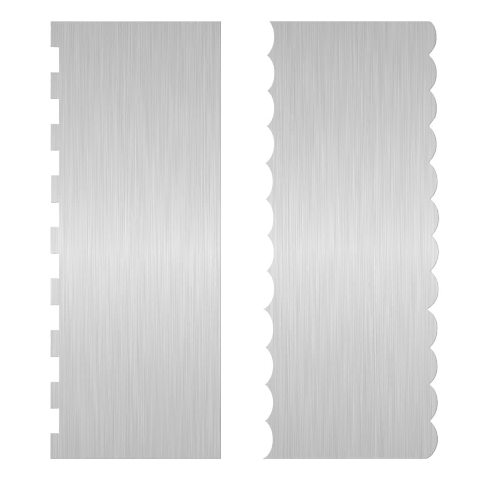 2 Pc Stainless Steel Cake Scraper Cake Decorating Tools Edge Side Jagged Wave...