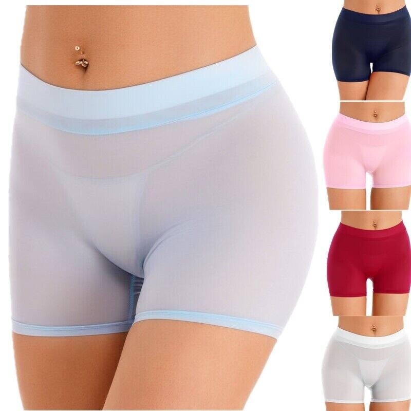 US Womens Oil Glossy Shiny Booty Shorts Transparent Panties Trunk Short Lingerie