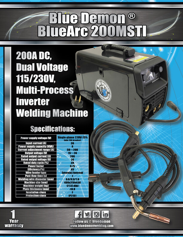 Welding Multi-Process DC Inverter 200MSTI Blue Demon